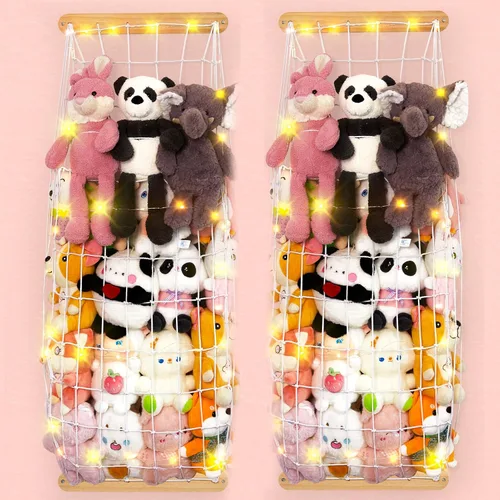 Miniatura 8 de Unicorn Castle Almacenamiento de animales de peluche, organizador de almacenamiento de juguetes de felpa de madera, hamaca para guardar espacio