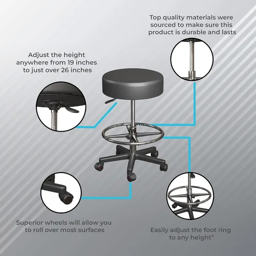 Miniatura 6 de Luxton - Taburete ergonómico con ruedas, doble acolchado y espuma viscoelástica, ajustable para spa, silla de escritorio con silla giratoria