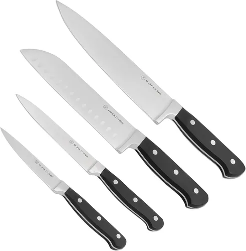 Miniatura 28 de DURA LIVING Cuchillo Santoku de 7 pulgadas, hoja de acero inoxidable de alto carbono afilada, mango remachado ergonómico forjado, cuchillo de chef