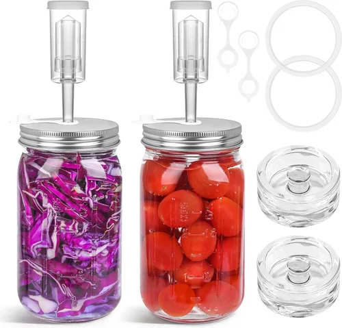 Miniatura 9 de Xileanalee Kit de fermentación para tarro Mason de boca ancha, chucrut/decapado con 4 pesos de fermentación de vidrio, 4 tapas de fermentación, 4