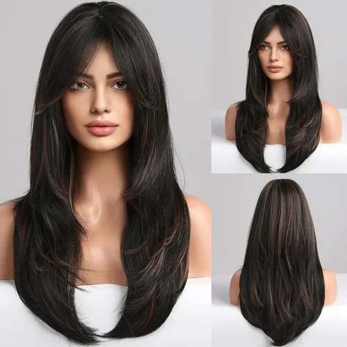 Miniatura 23 de HAIRCUBE Pelucas Auburn para Mujeres, Pelucas Largas en Capas Naranjas con Flequillo, Pelucas de Fibra Sintética Resistentes al Calor