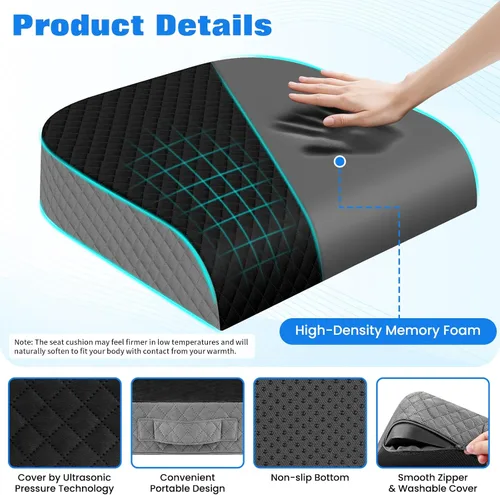 Miniatura 3 de Cojín de asiento, cojín de espuma viscoelástica para silla para aliviar el dolor de ciática y cadera, cojín antideslizante para oficina, hogar