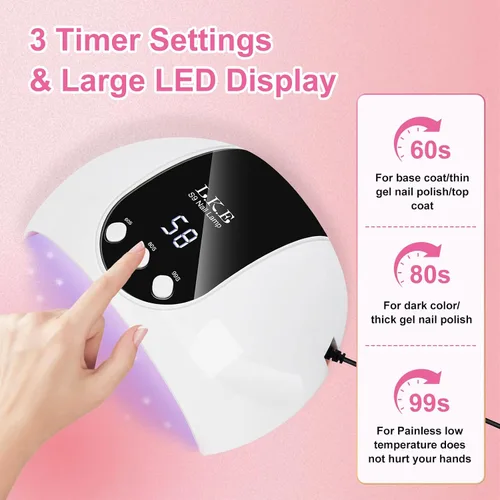 Miniatura 5 de LKE Lámpara de uñas LED UV de 54 W para esmalte de gel con 3 temporizadores, sensor automático, ligero portátil, 18 cuentas avanzadas para bricolaje