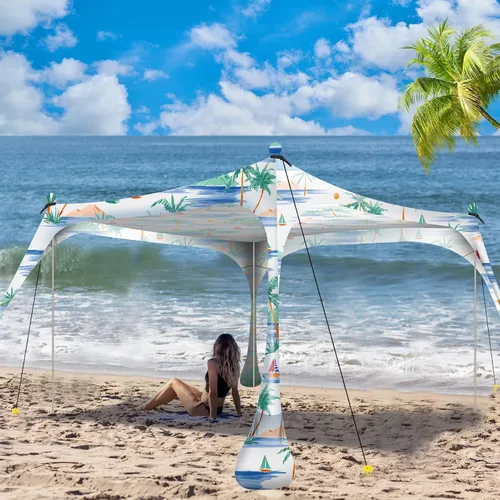 Miniatura 10 de Buheco - Tienda de campaña de playa, toldo desplegable de 7 x 7.5 pies, refugio solar UPF50+ con 4 postes plegables, bolsa de transporte portátil