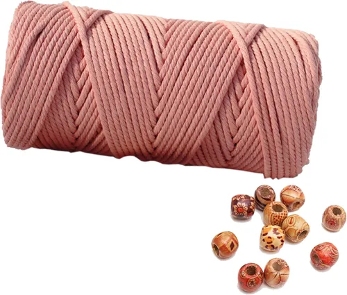 Miniatura 34 de Cordón de macramé de 1/64 pulgadas (0.157 in) de color rosa claro, hilo de algodón natural para tejer a mano a mano, 4 hebras para colgar