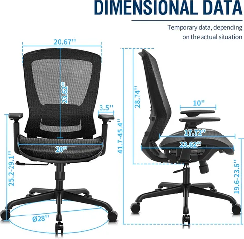 Miniatura 3 de ELABEST Silla de oficina de malla, silla de escritorio ergonómica para computadora, silla de tarea resistente - Soporte lumbar y reposabrazos Negro