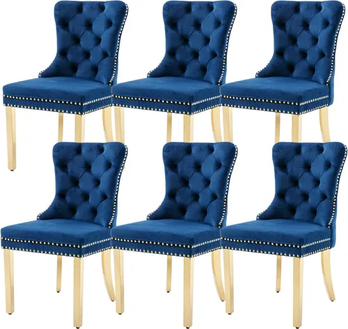 Miniatura 48 de KCC Nikki Collection - Juego de 4 sillas de comedor de terciopelo tapizadas de alta gama con anillo trasero de clavo, patas de madera maciza