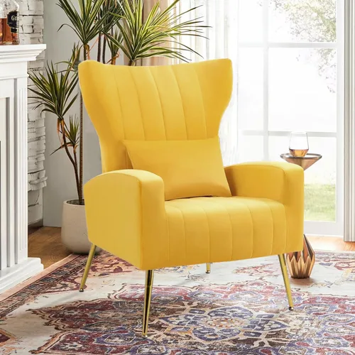 Miniatura 11 de Sillas decorativas de terciopelo con respaldo de ala y almohada lumbar, sillón moderno para sala de estar, dormitorio, silla auxiliar de recepción