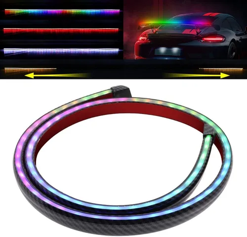 49.2 in Flexible Coche Luz Trasera RGB LED Tira Kits Cubierta Trasera Freno Detención Señal de Giro Lámpara de Correr Impermeable DC12V (RGB)