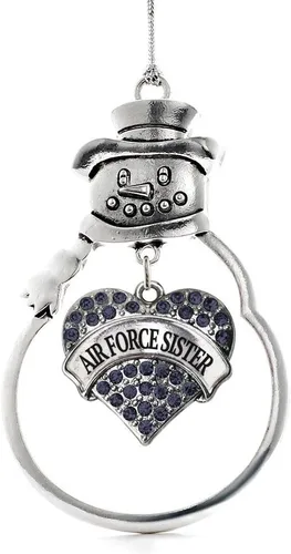 Miniatura 64 de Inspired Silver - Fuerza Aérea - Adorno de Navidad plateado - Adorno de árbol de Navidad con colgante de corazón azul con circonita cúbica