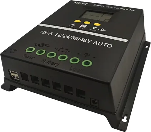 Miniatura 7 de Controlador de carga solar MPPT 100A, 12/24/36/48V, pantalla LCD, USB dual, negro