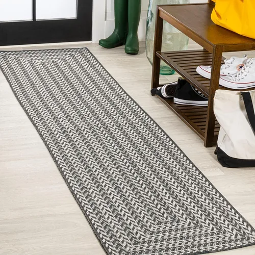 Miniatura 11 de JONATHAN Y Concentric Squares - Alfombra de pasillo para interiores y exteriores, 2 x 8 pies, color aguamarina/gris claro, cheurón, moderna
