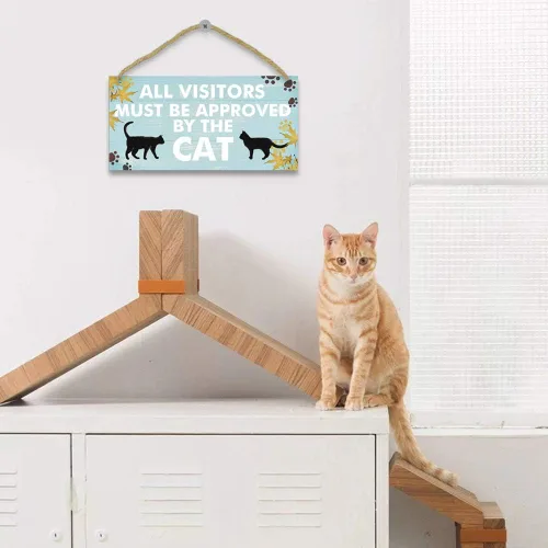 Miniatura 4 de TOARTi Divertido letrero de madera de gato de 4.9 x 9.8 in, regalo para amantes de los gatos, placa de madera de gato negro, bonita decoración
