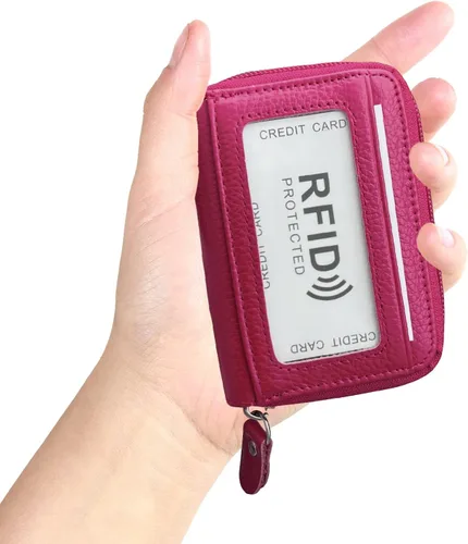 Miniatura 24 de Tarjetero RFID de bolsillo con ventana para ID, piel genuina, S, Negro