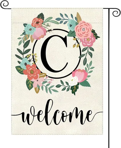 Miniatura 9 de Bandera de jardín con letra monograma, floral, 12 x 18 pulgadas, doble cara para exterior, pequeña de arpillera, familia, apellido, bandera inicial