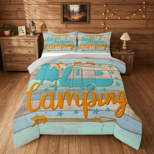 Miniatura 28 de Juego de edredón de camper tamaño matrimonial, edredón acolchado para adolescentes y niños, juego de ropa de cama rústica de granja para niños