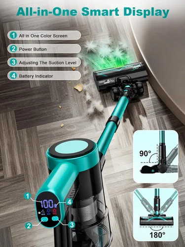 Miniatura 3 de Aspiradora inalámbrica, aspiradora 10 en 1 de 58 Kpa para el hogar, aspiradora de palo de 55 minutos con autopie y pantalla LED, antienredos y carga