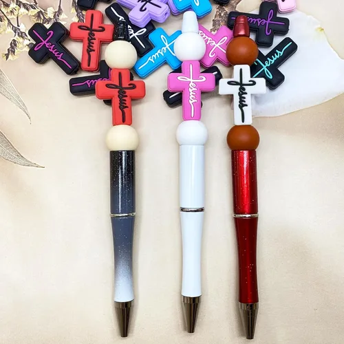 Miniatura 4 de 20 cuentas focales de silicona para bolígrafos, kit de fabricación de llaveros con dijes de fe de Jesús, formas surtidas para personajes de Cuentas