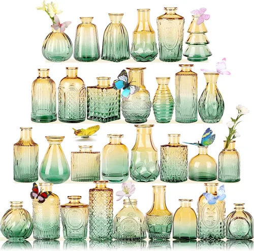 Miniatura 20 de Jarrones de Vidrio para Capullos en Juego a Granel de 30 Piezas, Pequeños Jarrones de Vidrio para Flores como Centros de Mesa de Boda para Mesas