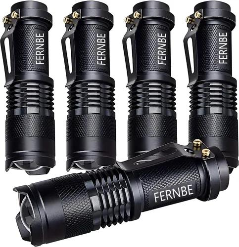 Paquete de 5 SK-68 3 modos de mano mini linterna LED antorcha lámpara 7w 300lm enfoque ajustable zoomable luz impermeable con clip para cinturón