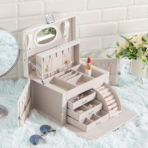 Miniatura 2 de Oyydecor Joyero organizador para mujeres y niñas piel sintética para personas mayores caja de almacenamiento de joyas con cerradura organizador