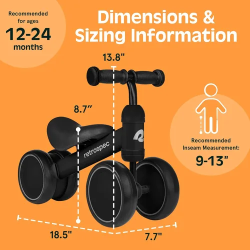 Miniatura 4 de Retrospec Cricket - Bicicleta de equilibrio para bebés con 4 ruedas para edades de 12 a 24 meses - Juguetes para bebés y niños pequeños para niños