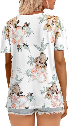 Miniatura 27 de JomeDesign - Camisetas casuales de verano para mujer, manga corta, cuello redondo, manga abullonada