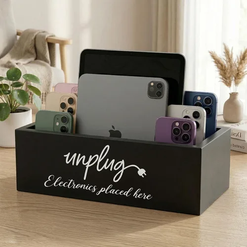 Miniatura 7 de Caja de desenchufe, caja de teléfono de estilo granja, cesta para teléfono celular para el hogar, cárcel de teléfono móvil de madera, estación