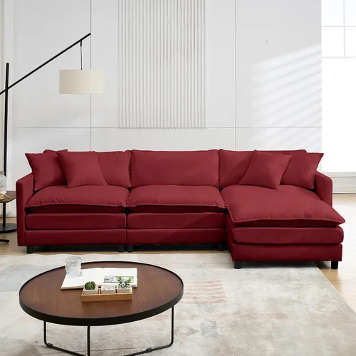 Miniatura 21 de Sofá modular convertible seccional, sofá de 4 asientos en forma de L con diván reversible, sofá de nube de asiento profundo, sofá cama 3 en 1, tela