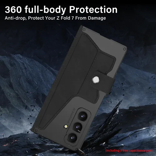 Miniatura 5 de Funda protectora de cuero para Samsung Galaxy Z Fold 7 con ranura para lápiz capacitivo y S-Pen (ranura extraíble para bolígrafo y S-Pen)