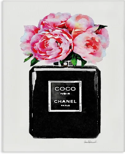 Stupell Industries agp-106 - Arte de pared Glam con diseño de botella de perfume y peonía negra, 16 x 20 pulgadas, lienzo envuelto en galería |