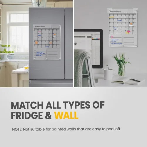 Miniatura 7 de Calendario magnético para refrigerador, calendario acrílico grueso para refrigerador con imanes fuertes, pizarra blanca transparente de borrado