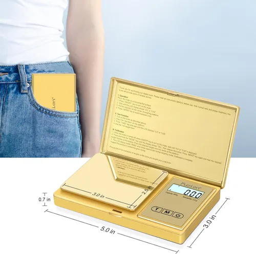 Miniatura 3 de Fuzion Báscula de gramo, báscula digital de bolsillo de 7.05 oz x 0.00 oz, chapado en titanio dorado, escala pequeña de alta precisión, 6
