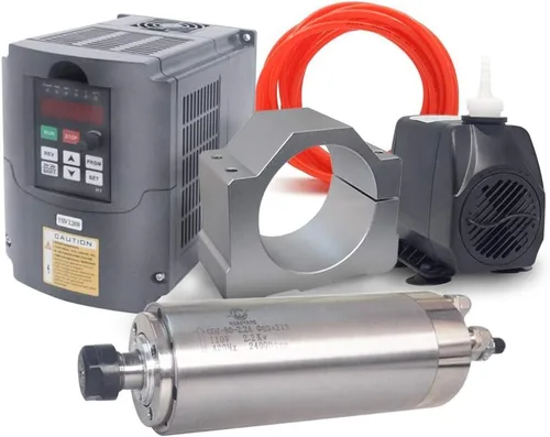110V 2.2kw cnc vfd husillo paquete, 110V 2.2KW VFD+110V 2.2KW Φ80mm ER20 motor de husillo refrigerado por agua+bomba de agua 110V+abrazadera de