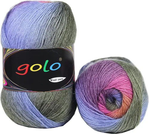 Miniatura 29 de Hilo de lana golo para tejer 200 yardas, hilo Cachemire multicolor arcoíris