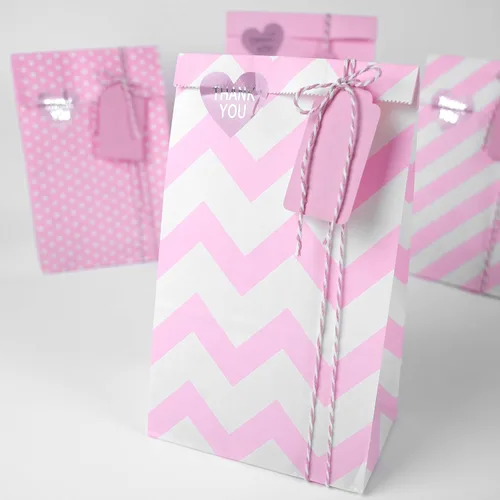 Miniatura 8 de SMINTINE Paquete de 30 bolsas de golosinas rosas con calcomanías de agradecimiento, etiquetas de papel, cuerda de algodón para panaderos, bolsas