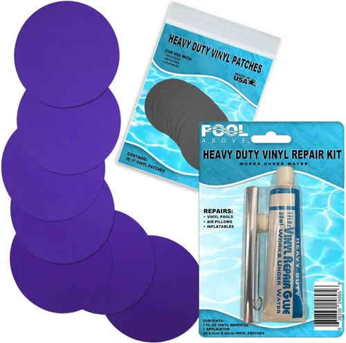 Miniatura 20 de Kit de parches de reparación de vinilo resistente para reparación de revestimientos de piscina sobre el suelo; inflables de pegamento y parches; Azul