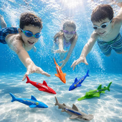 Miniatura 3 de Haktoys Juego de juguetes de buceo en la piscina, tiburones hundidos para niños y adultos, juguetes de entrenamiento de natación Hammerhead