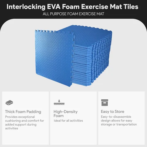 Miniatura 2 de BalanceFrom Baldosa de Espuma EVA Entrelazada para Ejercicio de 24 x 24 pulgadas – Suelo de Rompecabezas Antideslizante para Gimnasio en Casa, Azul