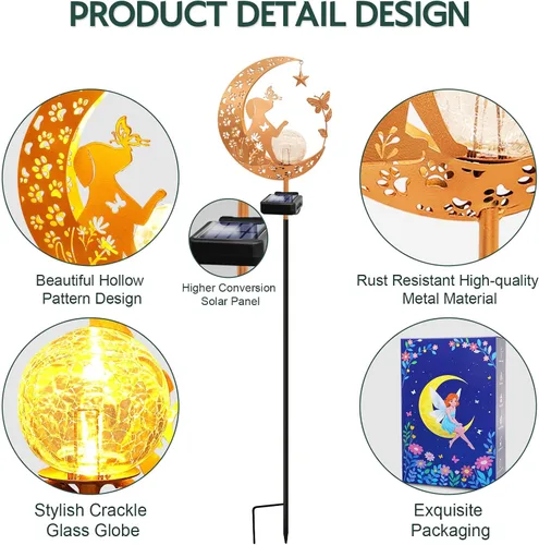 Miniatura 5 de Luces solares decorativas para exteriores, diseño de luna, perro, mariposa, estaca solar, regalos de cumpleaños para mujeres, mamá, abuela