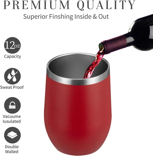 Miniatura 4 de MEWAY Vasos Tumbler de Vino de 12oz/Paquete de 12 con Tapa - Vaso Tumbler de Viaje de Acero Inoxidable al Vacío de Doble Pared, Copa de Vino Aislada