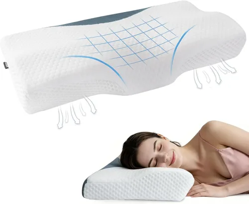 Miniatura 7 de DR.DREAM Almohada de espuma viscoelástica – Almohada cervical ergonómica de contorno para soporte del cuello, almohada de cama transpirable