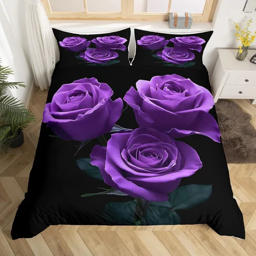 Miniatura 8 de Juego de funda de edredón con diseño floral de rosas arcoíris para niños, niñas y mujeres, funda de edredón colorida para parejas, enamorados, día