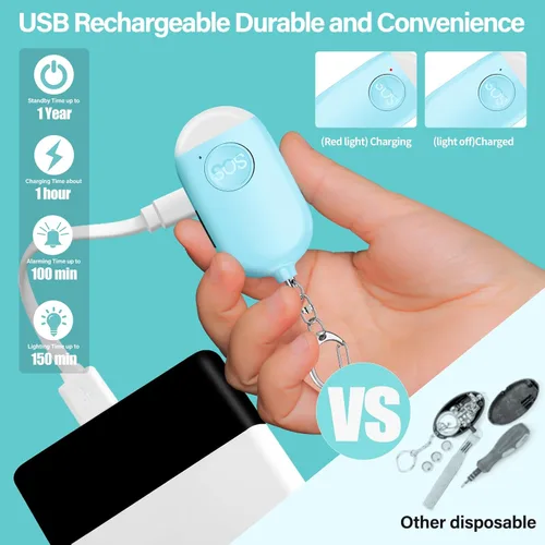 Miniatura 5 de Hion Alarma de seguridad personal para mujeres, recargable de 130 dB, llavero de alarma de autodefensa con linterna LED, seguridad sonora segura