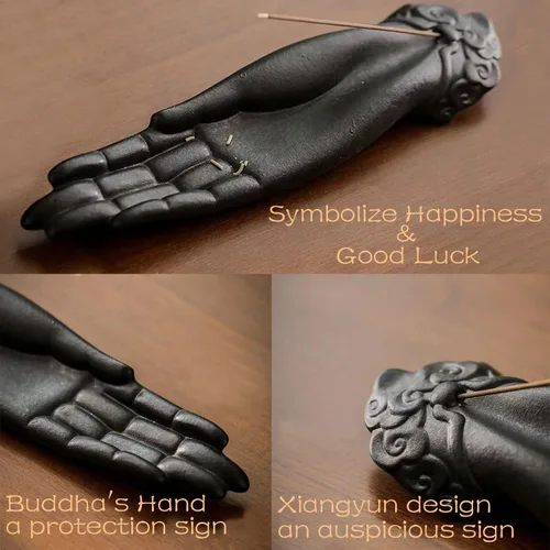 Miniatura 3 de Soporte de incienso de cerámica para palos, soporte para quemador de incienso, decoración zen con diseño de mano de Buda, protección contra el mal