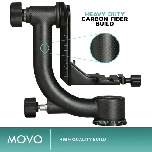 Miniatura 2 de Movo GH800 Cabezal de trípode de cardán profesional de fibra de carbono con placa de liberación rápida Arca-Swiss - para fotografía de aves y vida