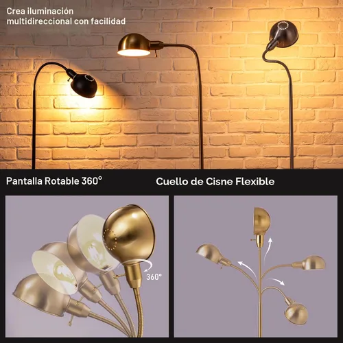Miniatura 2 de O'Bright - Lámpara de pie ajustable con cuello de cisne flexible y pantalla giratoria, enchufe E26, base de 10 pulgadas, ideal para leer, mesita