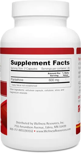 Miniatura 2 de Wellness Resources Pantethine - Vitamina activa B5. Vegana (300 mg por cápsula, 90 cápsulas)