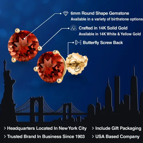 Miniatura 23 de Gem Stone King Aretes de Martini de oro amarillo de 14 quilates Aretes de tuerca de 3 puntas para mujeres y hombres Redondos de 0.236 pulgadas