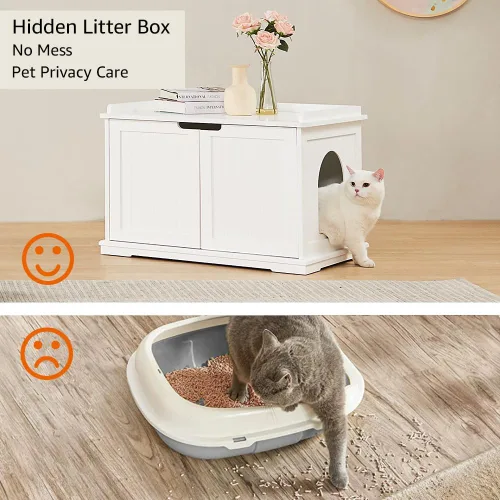 Miniatura 2 de unipaws Muebles de caja de arena para gatos, baño para gatos, cubierta de caja de arena oculta, gabinete para gatos grandes, cajas de arena